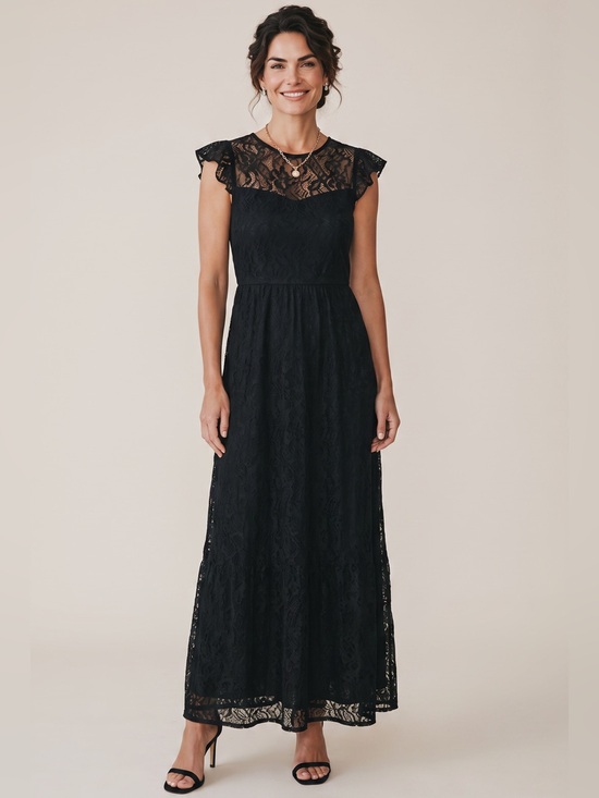 Lauren Ralph Lauren Dresses & Skirts - NWT-Lauren Ralph Lauren black lace maxi with flutter sleeves. Size 12.
